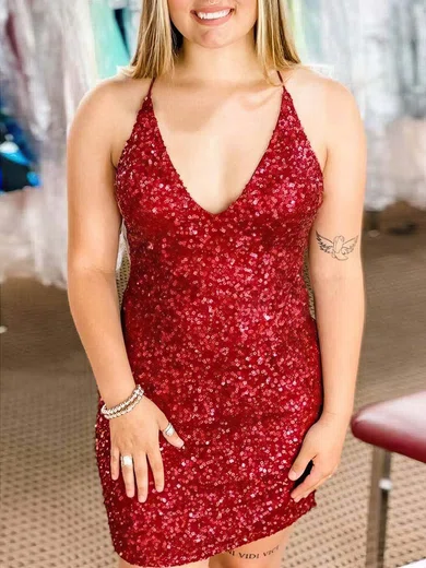 V-neck Sequin Bodycon Homecoming Dresses #Milly020110003