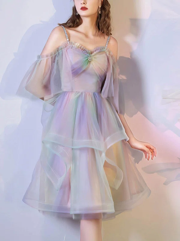 A-line Off-the-shoulder Tulle Knee-length Homecoming Dresses With Crystal Detailing #Milly020110010