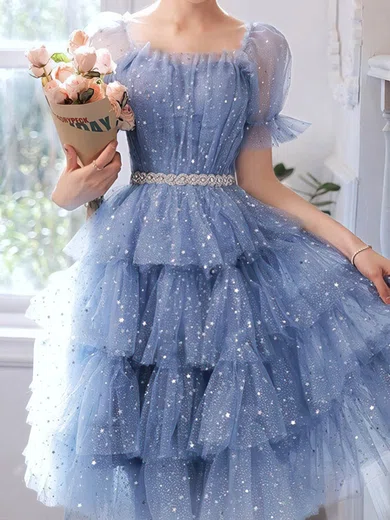 Glitter Skater Square Neck Ruffle Homecoming Dresses #Milly020110013