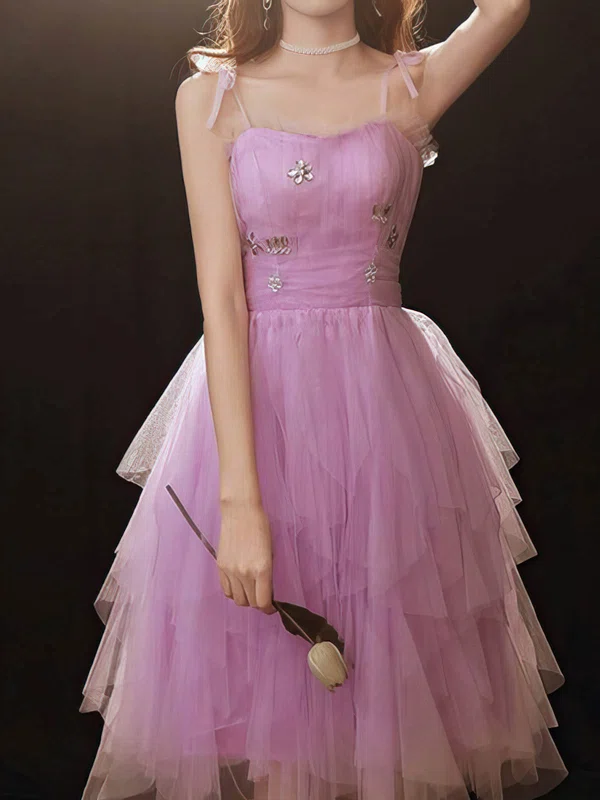 A-line Sweetheart Tulle Tea-length Homecoming Dresses With Ruffles #Milly020110018