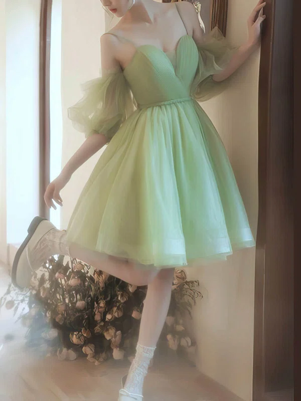 A-line Off-the-shoulder Tulle Short/Mini Homecoming Dresses With Sashes / Ribbons #Milly020110021
