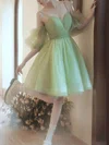 A-line V-neck Tulle Knee-length Homecoming Dresses With Ruffles #Milly020110021