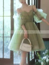 A-line Off-the-shoulder Tulle Short/Mini Homecoming Dresses With Sashes / Ribbons #Milly020110021