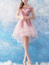 A-line Off-the-shoulder Organza Asymmetrical Homecoming Dresses With Appliques Lace #Milly020110025