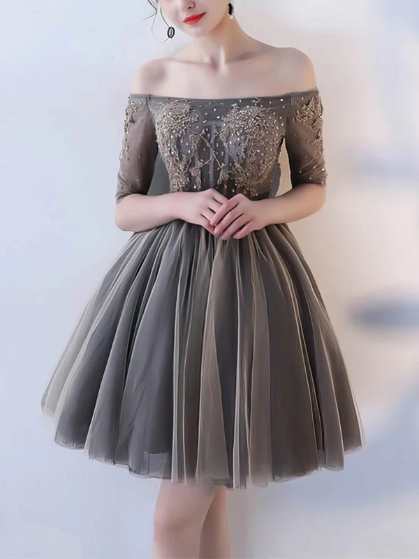 Ball Gown Off-the-shoulder Tulle Short/Mini Homecoming Dresses With Appliques Lace #Milly020110031