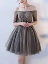 A-line Off-the-shoulder Tulle Short/Mini Homecoming Dresses With Beading #Milly020110031