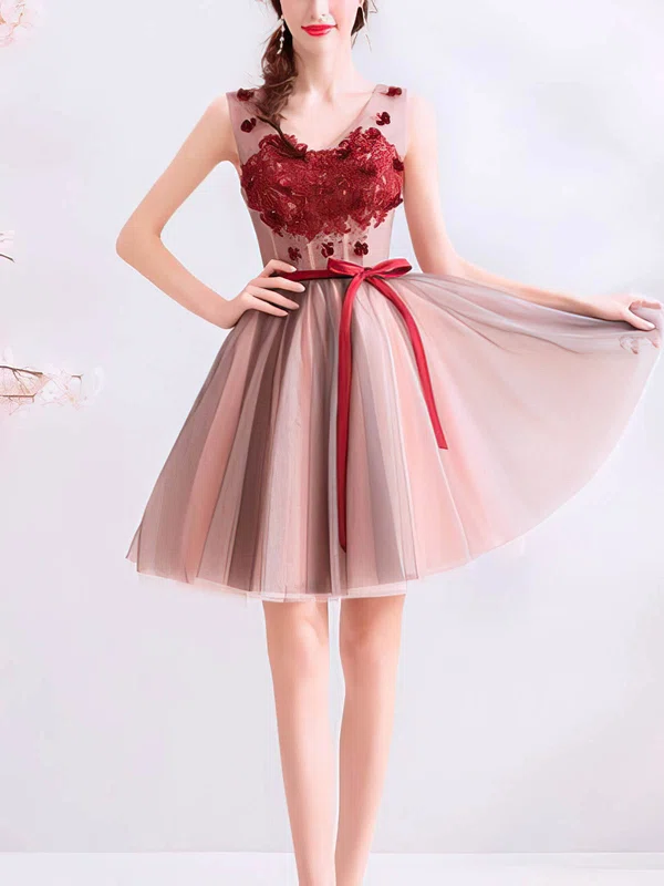 A-line Scoop Neck Tulle Short/Mini Homecoming Dresses With Lace #Milly020110035