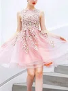 A-line Illusion Tulle Short/Mini Homecoming Dresses With Appliques Lace #Milly020110037