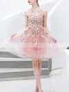 A-line Scoop Neck Tulle Short/Mini Homecoming Dresses With Lace #Milly020110037