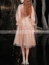A-line High Neck Tulle Tea-length Homecoming Dresses With Beading #Milly020110039