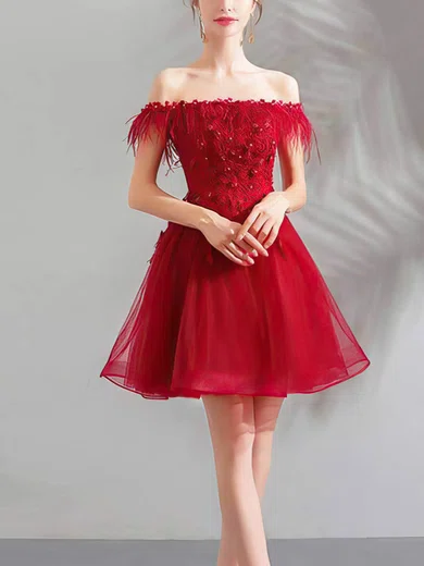 Red Appliques Off-the-Shoulder Mini Homecoming Dress