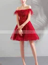 A-line Off-the-shoulder Lace Tulle Short/Mini Homecoming Dresses With Appliques Lace #Milly020110042