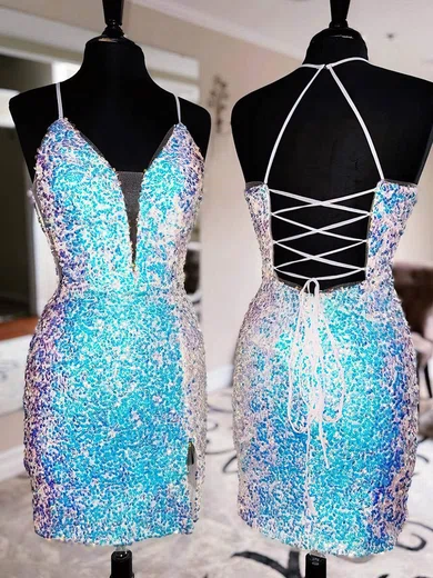 V-neck Sequin Bodycon Homecoming Dresses #Milly020110043