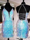 Sheath/Column V-neck Sequined Short/Mini Homecoming Dresses With Split Front #Milly020110043