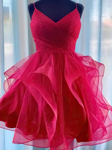 Glitter Skater V-neck Ruffle Homecoming Dresses #Milly020110054