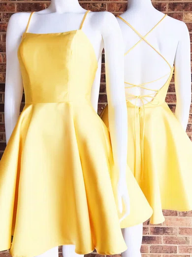 Modest Skater Satin Square Neck Homecoming Dresses #Milly020110059