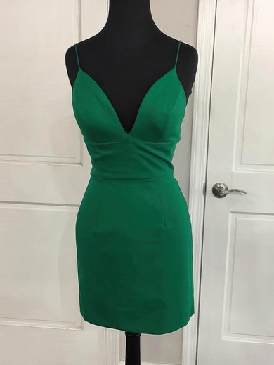 Green Deep V Neck Satin Bodycon Mini Dress #Milly020110060