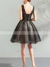 A-line V-neck Lace Tulle Knee-length Homecoming Dresses With Appliques Lace #Milly020110063