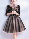 Ball Gown V-neck Tulle Knee-length Homecoming Dresses With Appliques Lace #Milly020110064