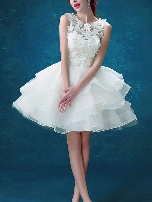 Ball Gown Illusion Organza Knee-length Homecoming Dresses With Appliques Lace #Milly020110066