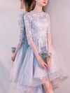 A-line Illusion Lace Tulle Asymmetrical Homecoming Dresses With Sashes / Ribbons #Milly020110080