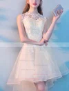 A-line Scoop Neck Lace Tulle Asymmetrical Homecoming Dresses With Appliques Lace #Milly020110080