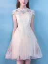 A-line Illusion Lace Tulle Knee-length Homecoming Dresses #Milly020110081