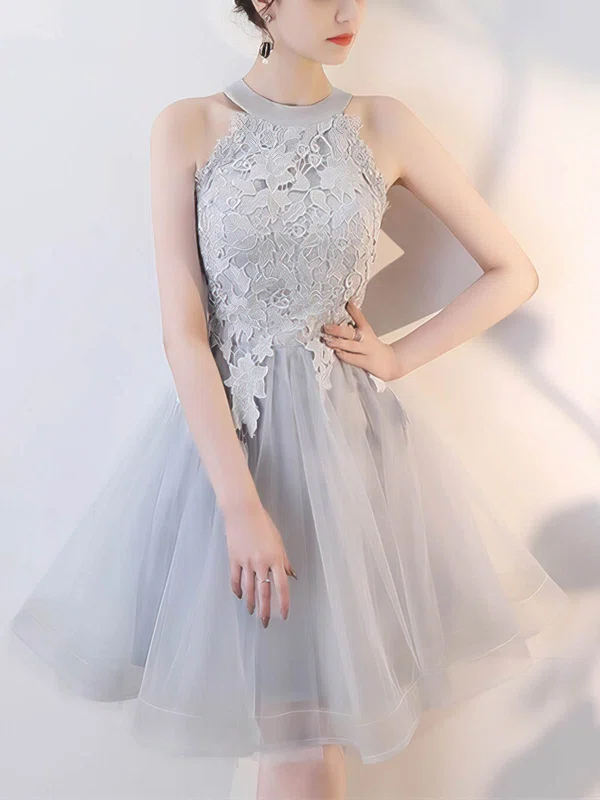 A-line Scoop Neck Lace Organza Knee-length Homecoming Dresses #Milly020110084