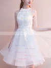 A-line Scoop Neck Lace Organza Knee-length Homecoming Dresses With Appliques Lace #Milly020110084