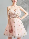 A-line V-neck Tulle Knee-length Homecoming Dresses With Flower(s) #Milly020110087