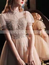 A-line High Neck Tulle Short/Mini Homecoming Dresses With Beading #Milly020110091