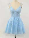 A-line V-neck Tulle Short/Mini Homecoming Dresses With Appliques Lace #Milly020110094