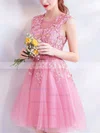 A-line Scoop Neck Lace Tulle Short/Mini Homecoming Dresses With Appliques Lace #Milly020110096