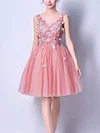 Ball Gown V-neck Tulle Short/Mini Homecoming Dresses With Appliques Lace #Milly020110101