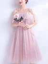 A-line V-neck Tulle Tea-length Homecoming Dresses With Beading #Milly020110103