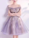 A-line Off-the-shoulder Tulle Knee-length Homecoming Dresses With Appliques Lace #Milly020110104