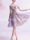 A-line Off-the-shoulder Lace Tulle Knee-length Homecoming Dresses With Appliques Lace #Milly020110104