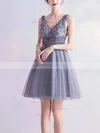 A-line V-neck Tulle Short/Mini Homecoming Dresses With Beading #Milly020110107
