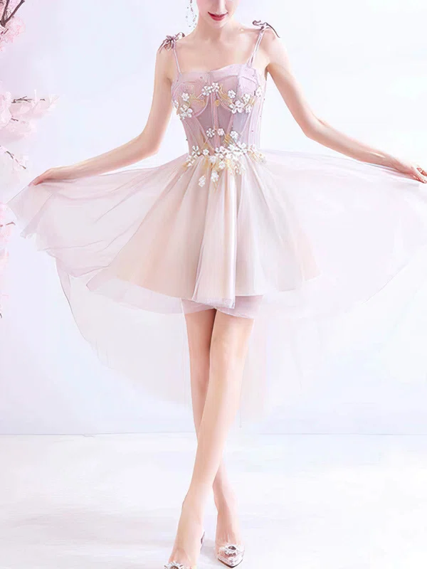 A-line Sweetheart Lace Tulle Asymmetrical Homecoming Dresses With Flower(s) #Milly020110109