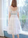 A-line Square Neckline Lace Tulle Tea-length Homecoming Dresses With Sashes / Ribbons #Milly020110110