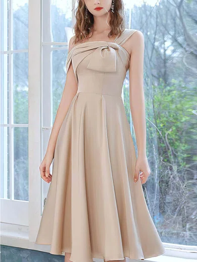 A-line One Shoulder Silk-like Satin Tea-length Homecoming Dresses #Milly020110113