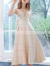 A-line V-neck Silk-like Satin Tea-length Homecoming Dresses With Beading #Milly020110115