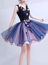 A-line V-neck Lace Organza Short/Mini Homecoming Dresses With Flower(s) #Milly020110118