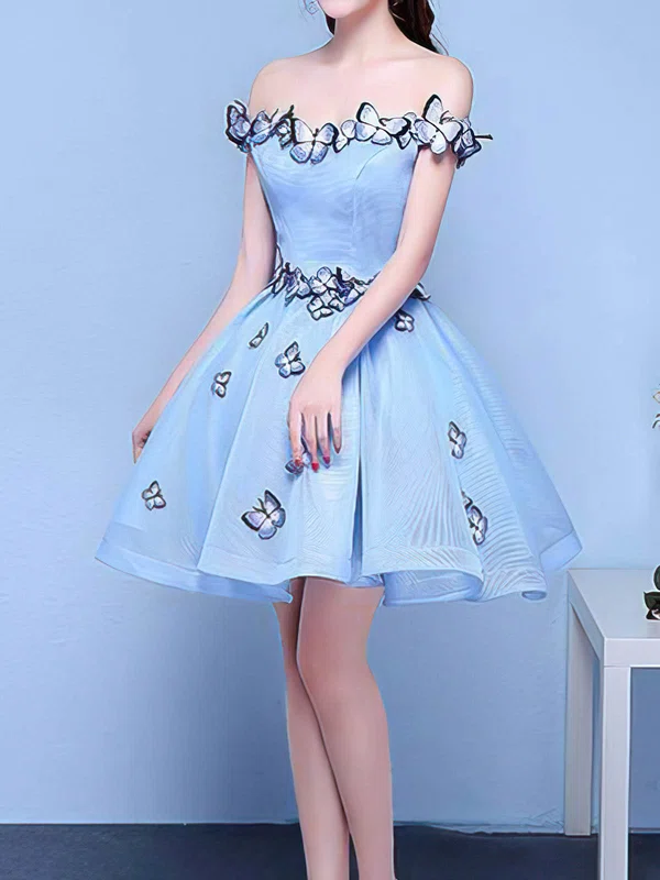 Ball Gown Off-the-shoulder Organza Short/Mini Homecoming Dresses With Flower(s) #Milly020110119
