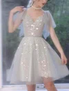 A-line V-neck Glitter Short/Mini Homecoming Dresses #Milly020110128