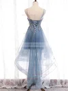 A-line V-neck Lace Tulle Asymmetrical Homecoming Dresses With Appliques Lace #Milly020110175
