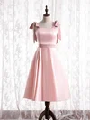 A-line Square Neckline Satin Tea-length Homecoming Dresses With Sashes / Ribbons #Milly020110177