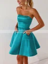A-line Strapless Silk-like Satin Short/Mini Homecoming Dresses With Pockets #Milly020110520