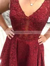 A-line V-neck Lace Tulle Short/Mini Homecoming Dresses With Appliques Lace #Milly020110529