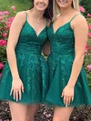 A-line V-neck Tulle Short/Mini Homecoming Dresses With Appliques Lace #Milly020110339